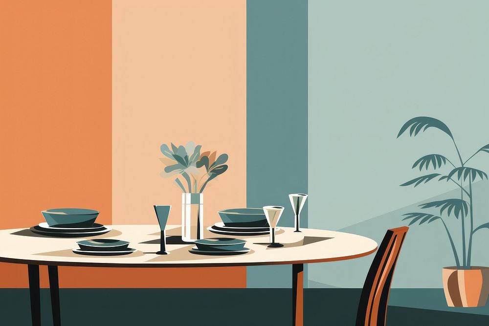 Dining table furniture chair plate. AI generated Image by rawpixel.