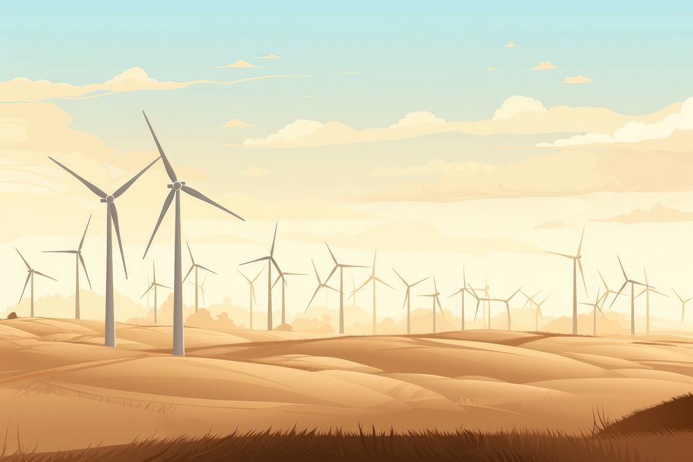 Wind turbine farm outdoors windmill machine. 