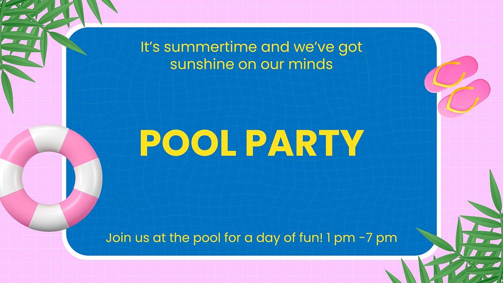 Pool party PowerPoint presentation template, 3D summer  vector