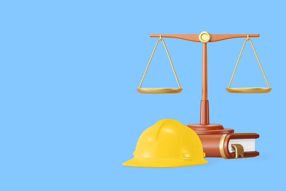 Employment lawyer remix background, 3D gavel and helmet illustration