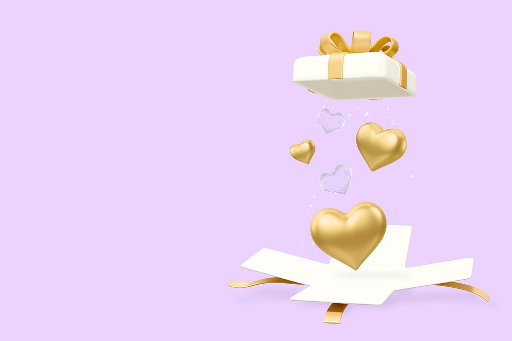 Gold Valentine's gift background, love 3D remix