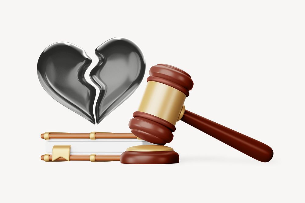 Divorce lawyer remix, 3D gavel and book illustration