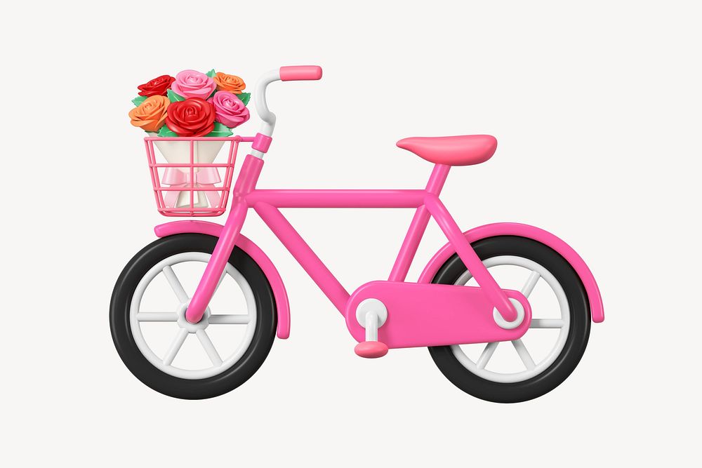 Pink bicycle, 3D Valentine's illustration