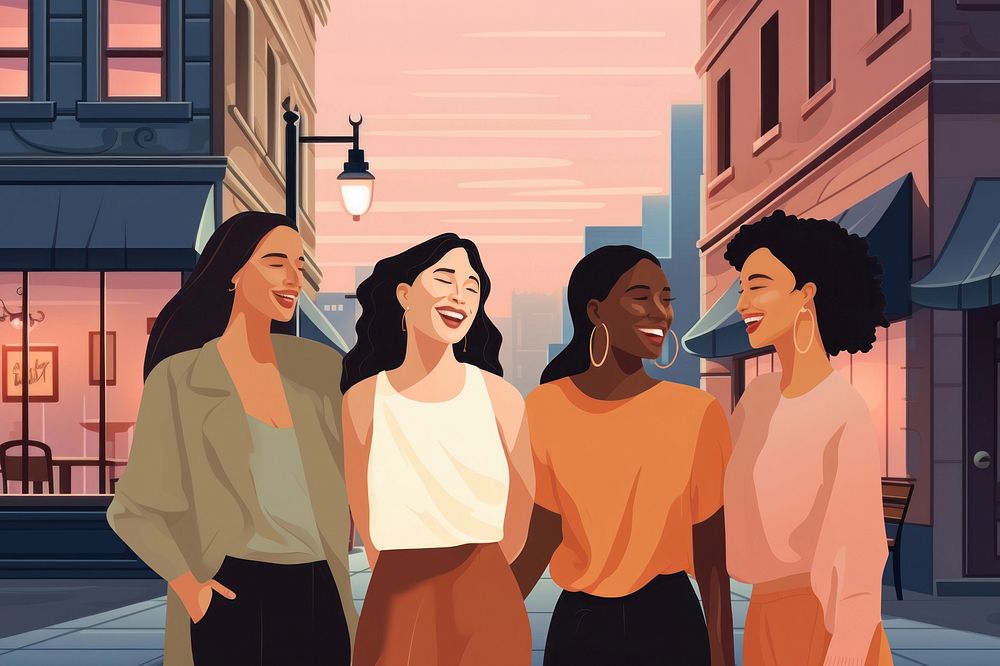 Diverse businesswomen, aesthetic illustration remix