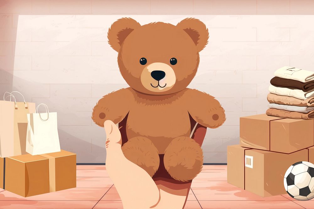 Teddy bear, donation charity, aesthetic illustration remix