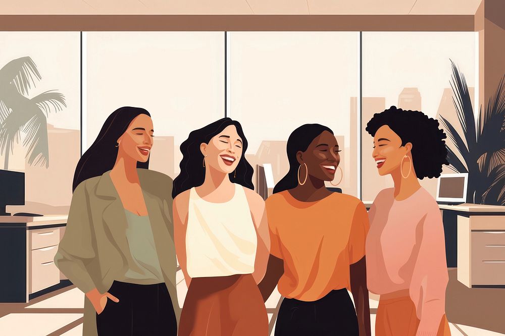 Diverse businesswomen, aesthetic illustration remix