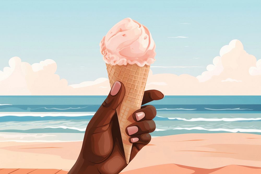 Hand holding ice-cream cone, aesthetic illustration remix