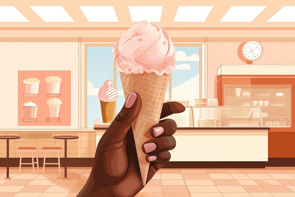 Hand holding ice-cream cone, aesthetic illustration remix