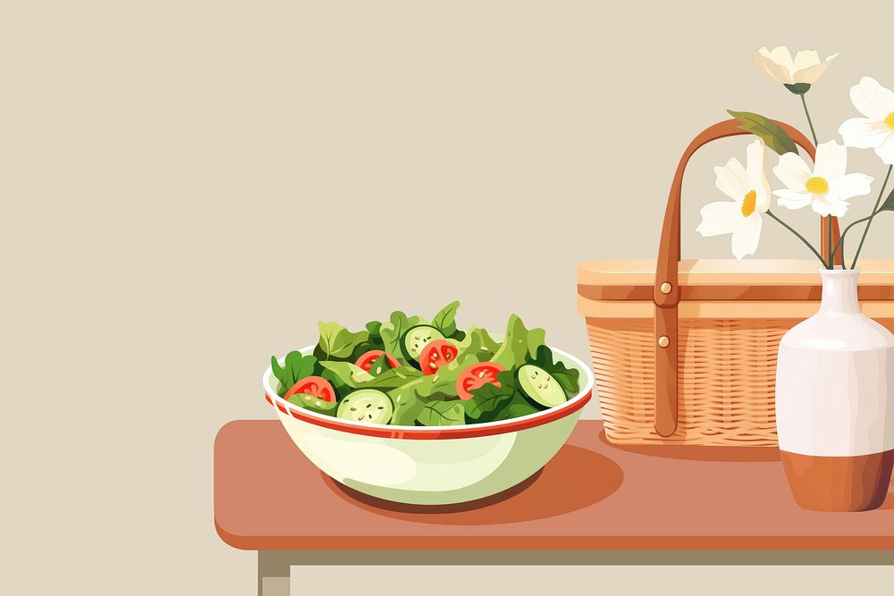 Healthy salad bowl, aesthetic illustration remix