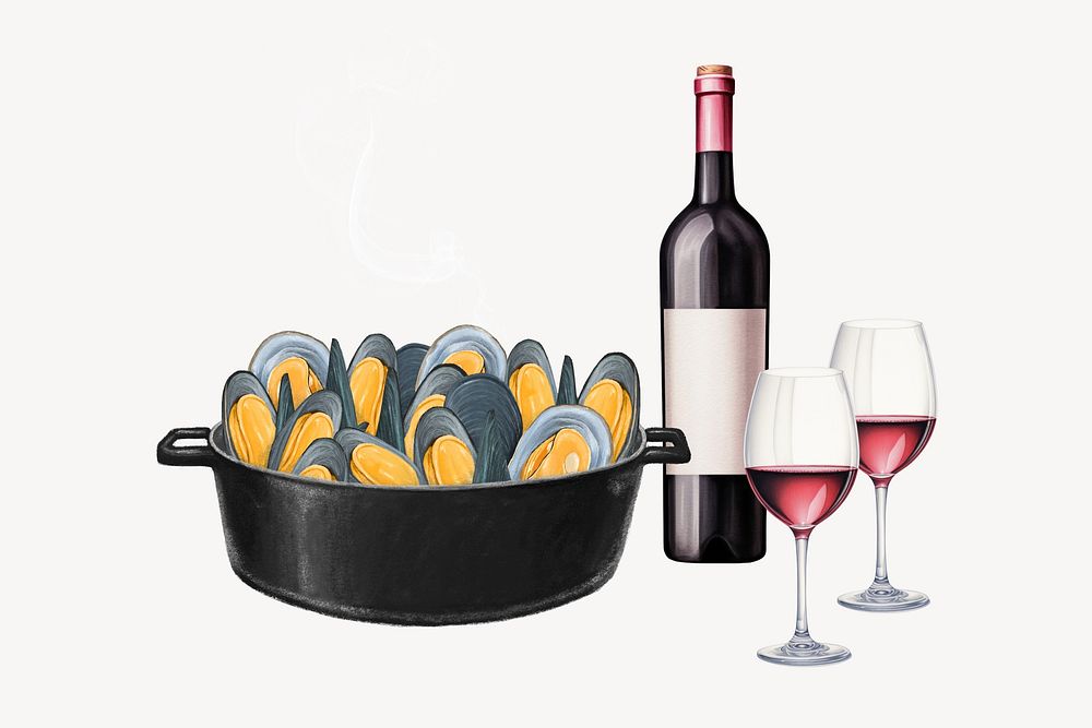 Mussels & wine, food digital art