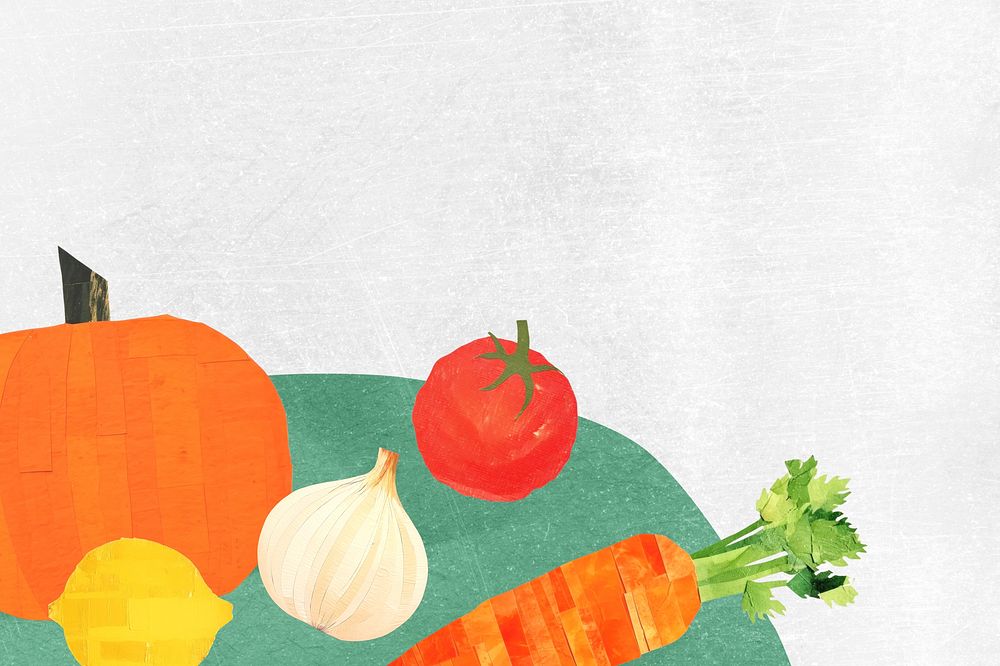Healthy vegetables border background, creative paper craft collage