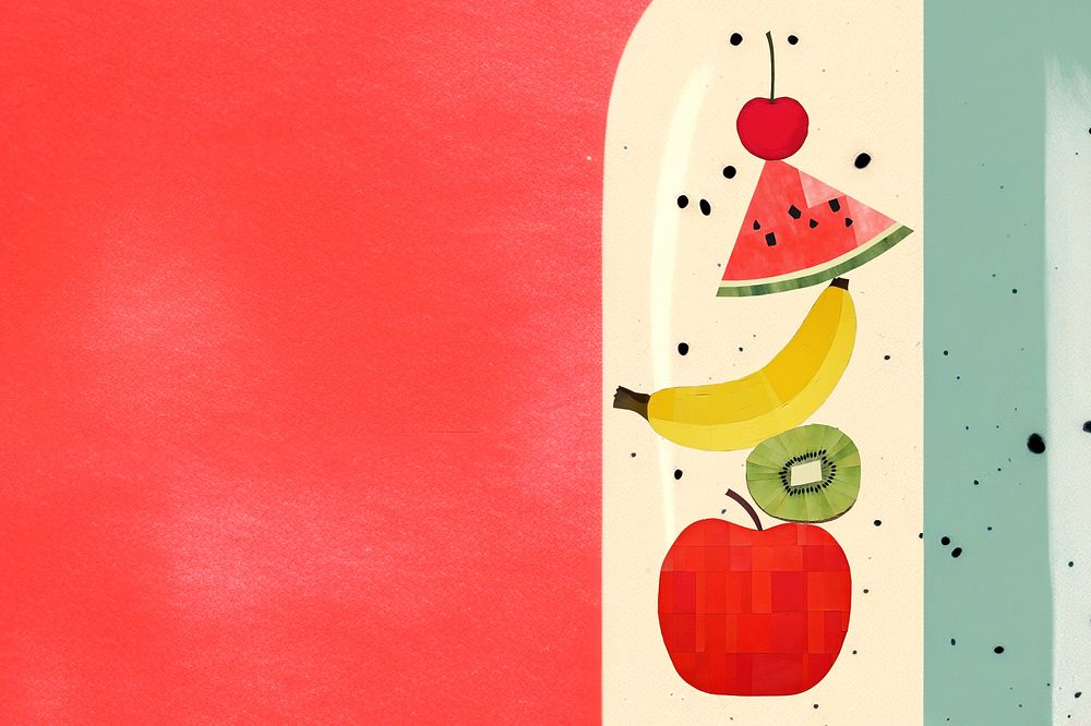 Healthy fruits border background, creative paper craft collage