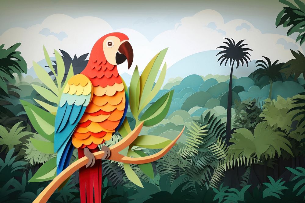 Parrot in jungle, creative paper craft collage