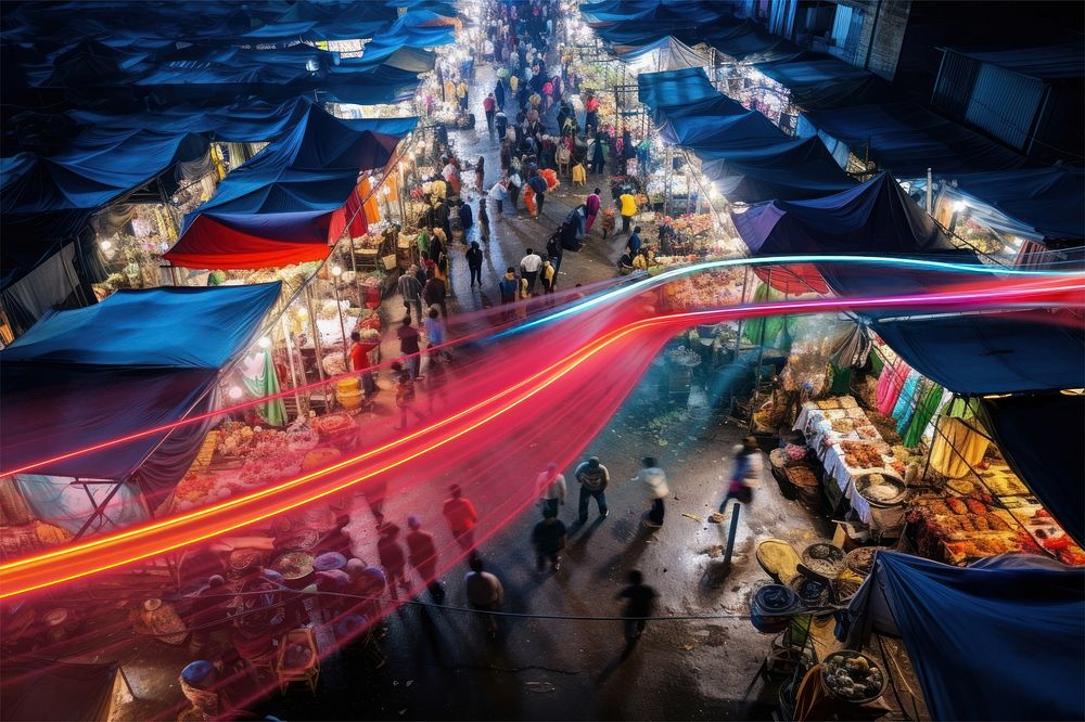 Local market with digital light effect