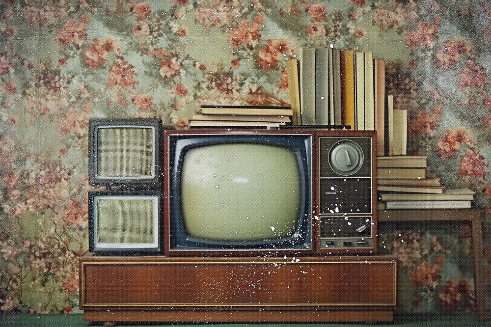 Vintage television with canvas effect