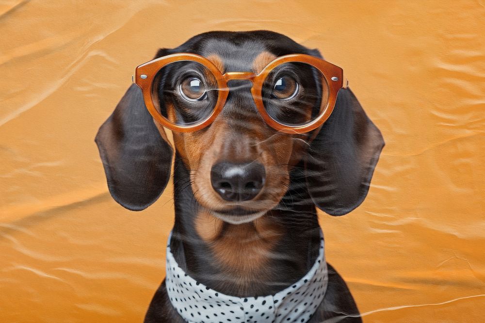 Dachshund with glasses, paper textured image