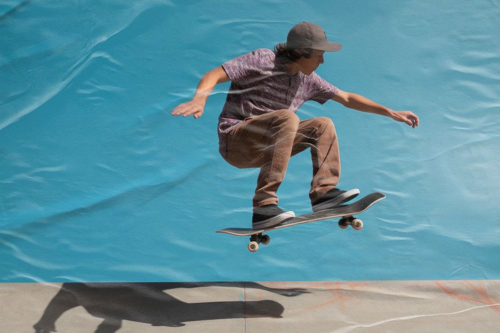 Skateboarder, paper textured image