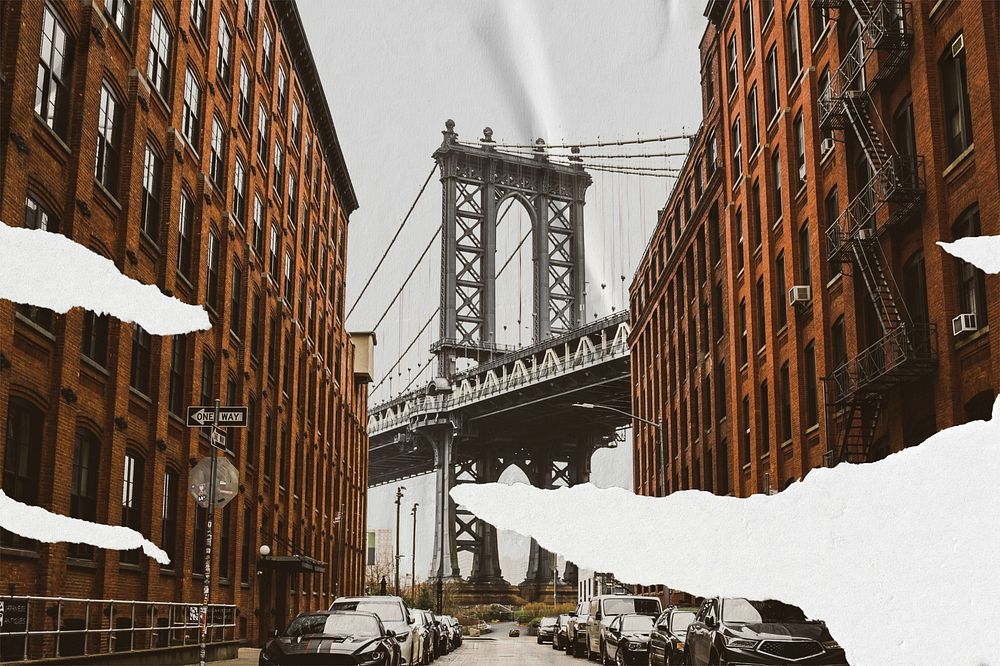Brooklyn bridge paper collage, paper textured image