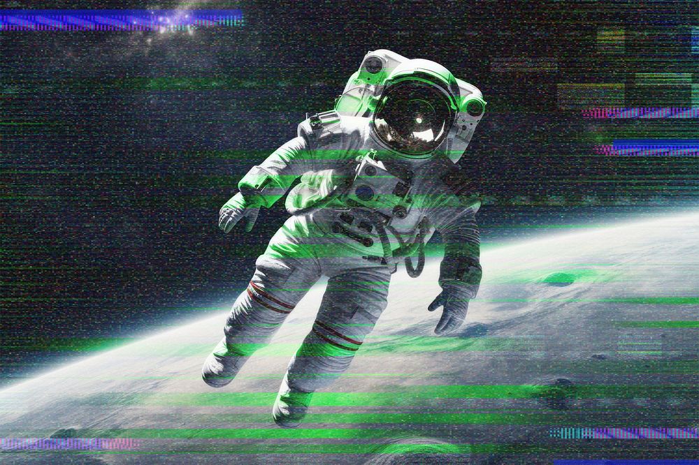 Astronaut in outer space, glitch design