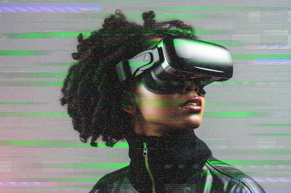 Woman in VR, glitch design