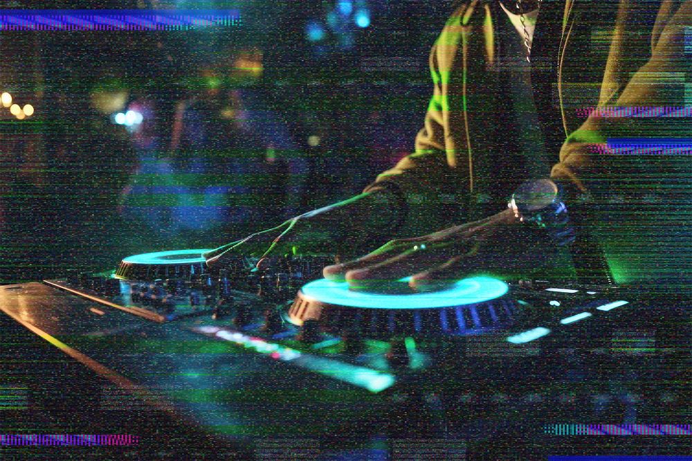 DJ at club, glitch design