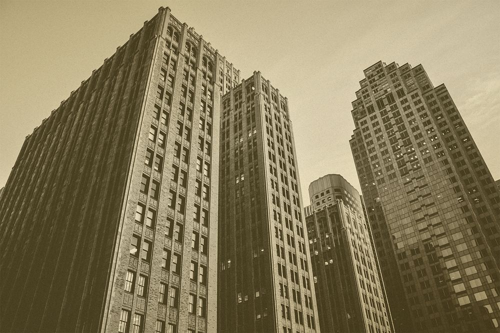 Skyscraper buildings with sepia effect