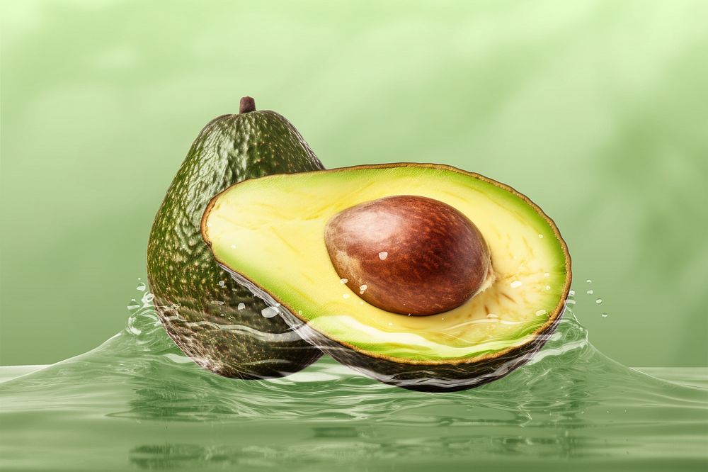 Avocado with water splash effect