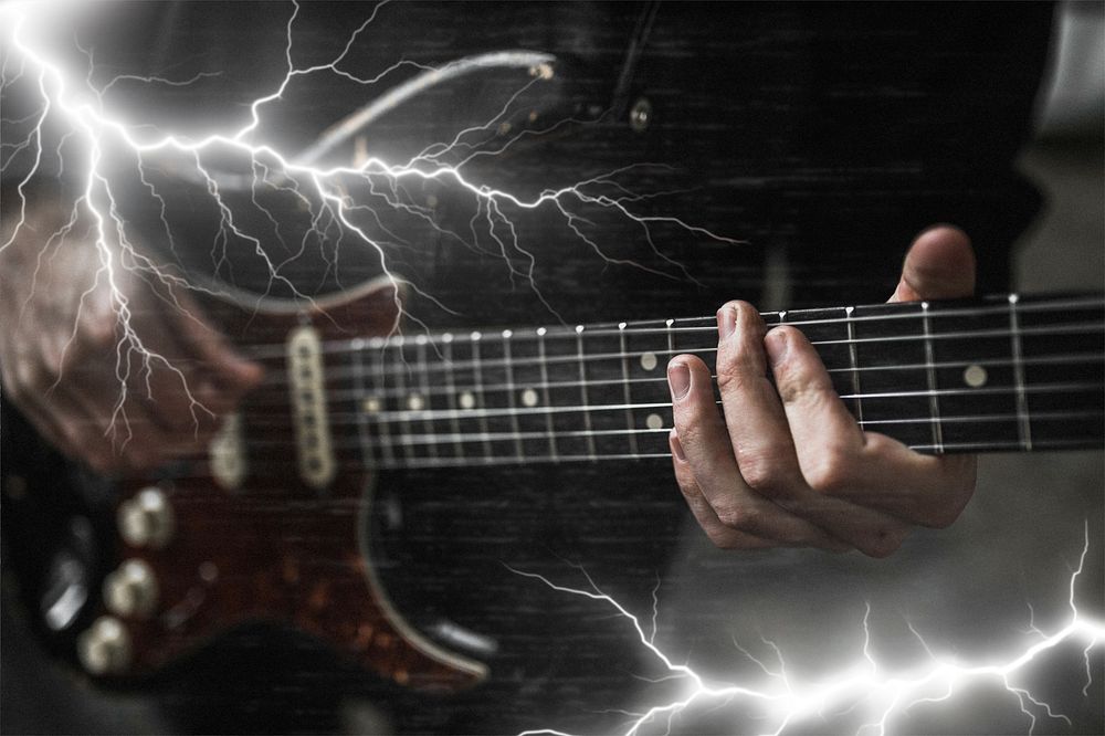 Close-up guitar with lightning effect