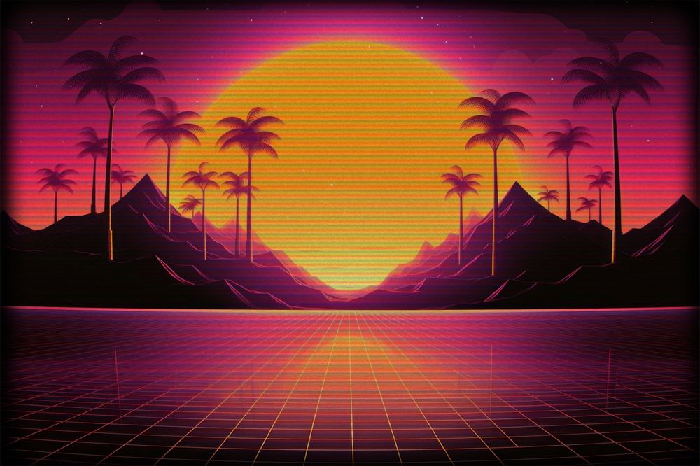 Synthwave photo with old TV effect