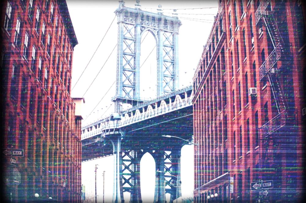 Manhattan bridge with old TV effect