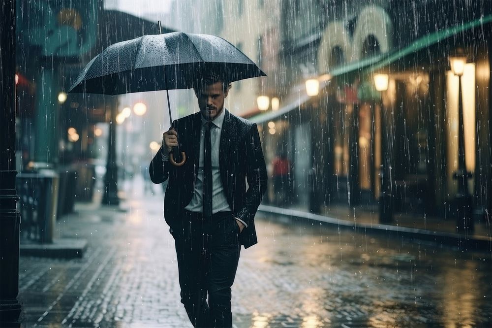 Man with umbrella with rain effect