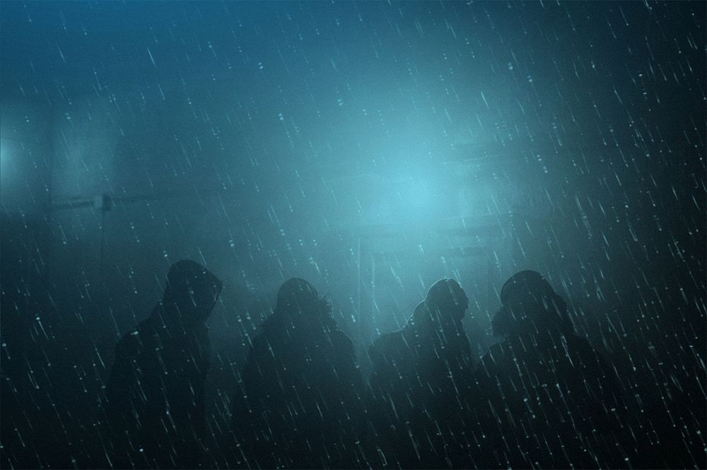 Silhouette people under the rain, dark blue