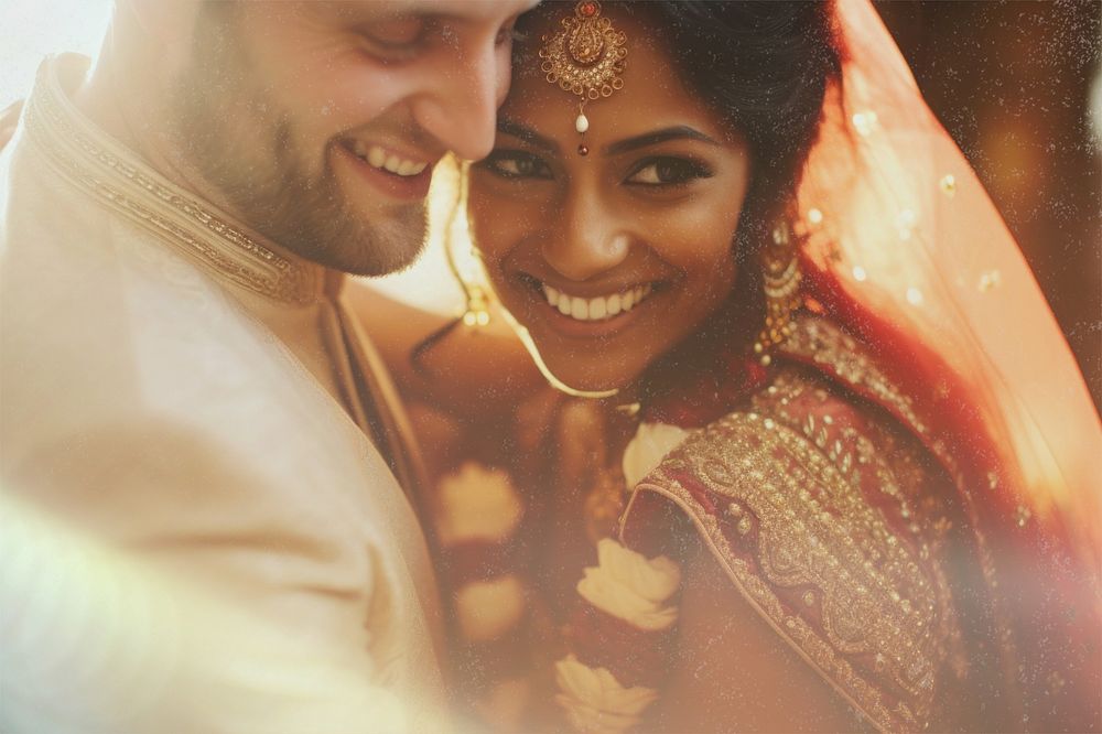 Newlywed Indian couple, light flare