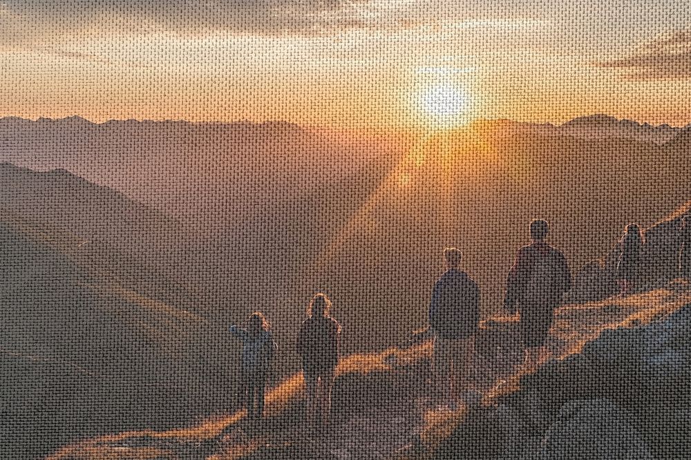 People enjoying sunset, fabric texture