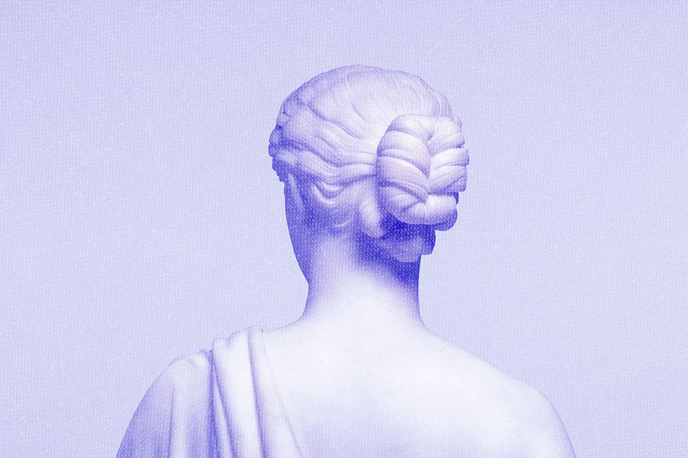 Greek Goddess statue with blue risograph effect