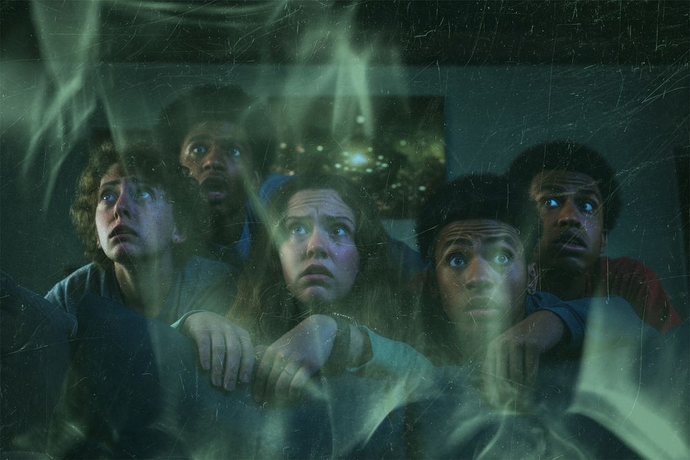 Scared diverse teenagers   image with light effect