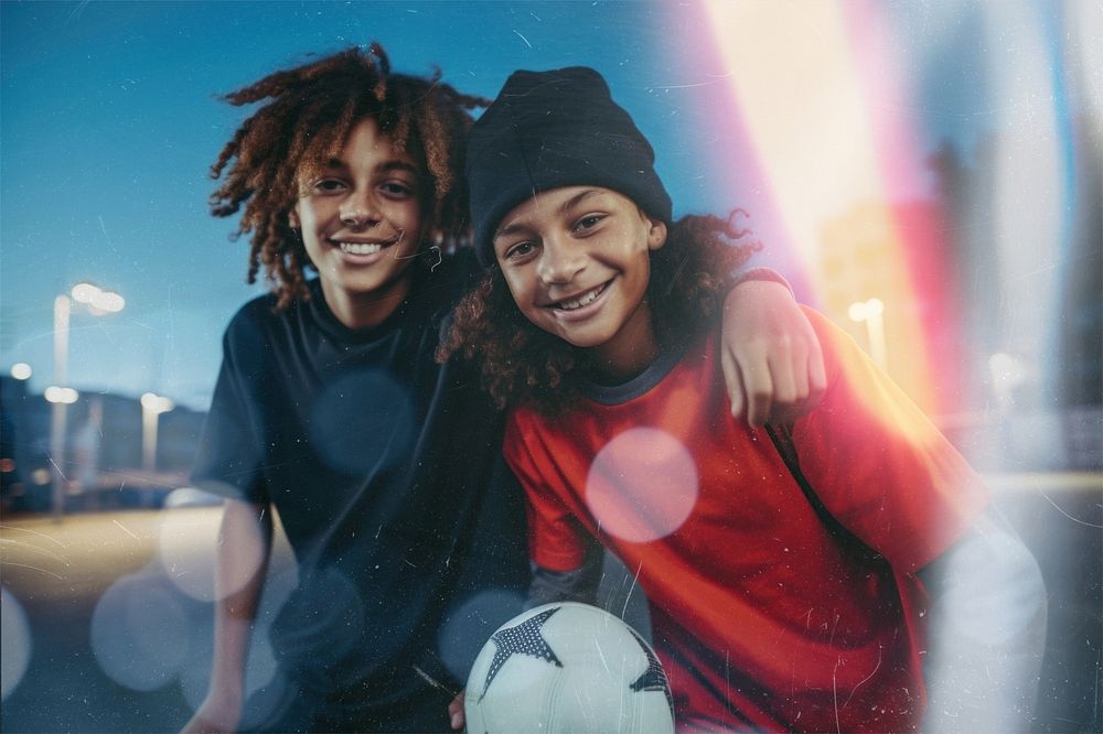 Happy African-American boys   image with bokeh effect