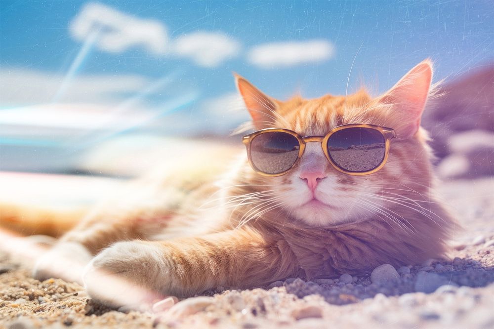 Cat wearing sunglasses  image with prism light effect