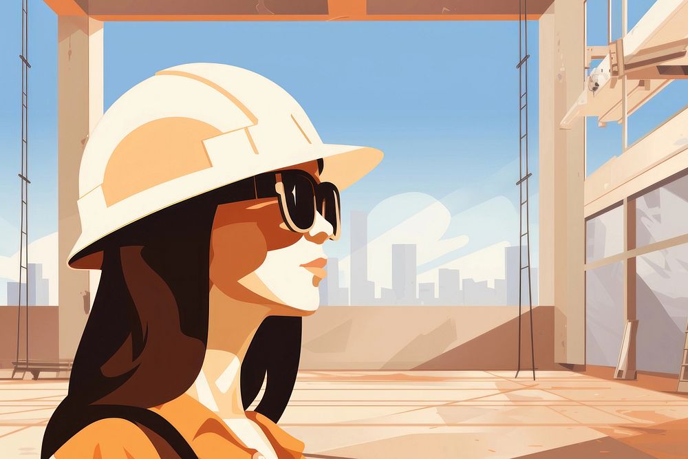 Woman engineer wearing helmet, aesthetic illustration