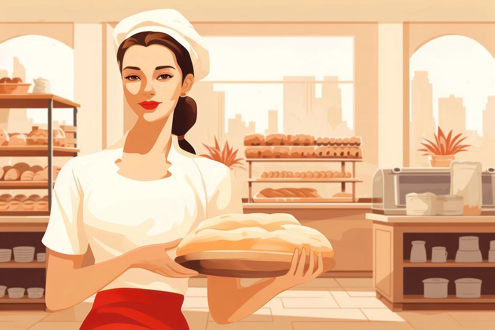 Bakery owner, small business, aesthetic illustration