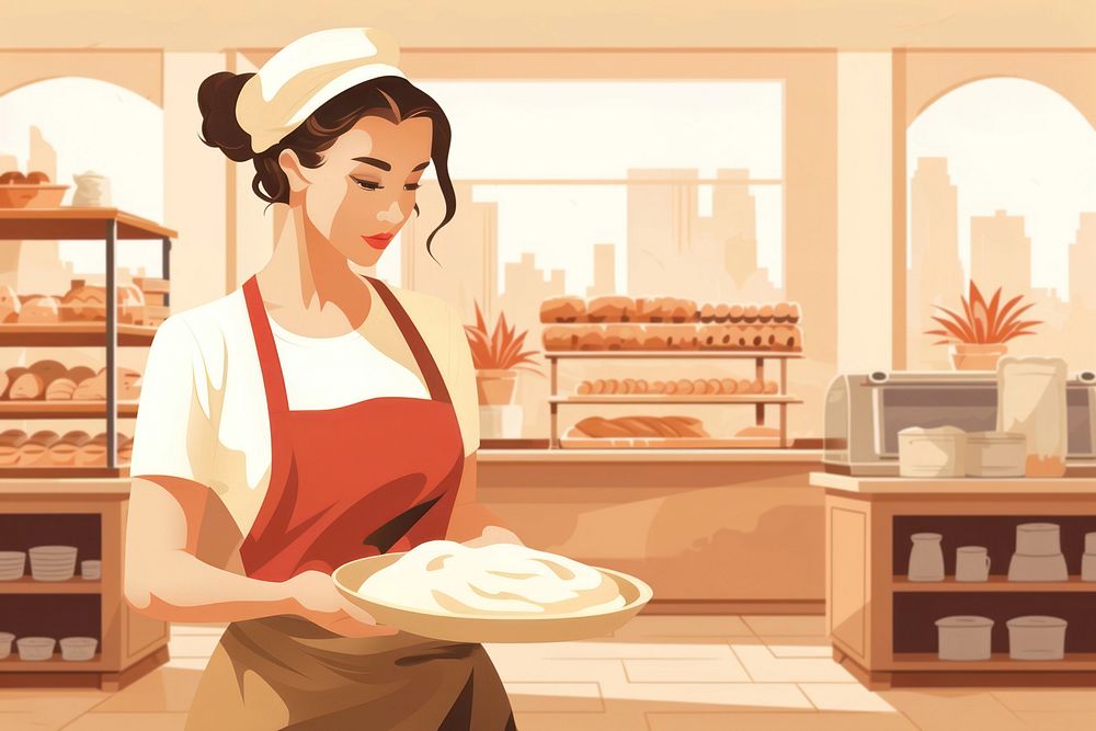 Bakery owner, small business, aesthetic illustration