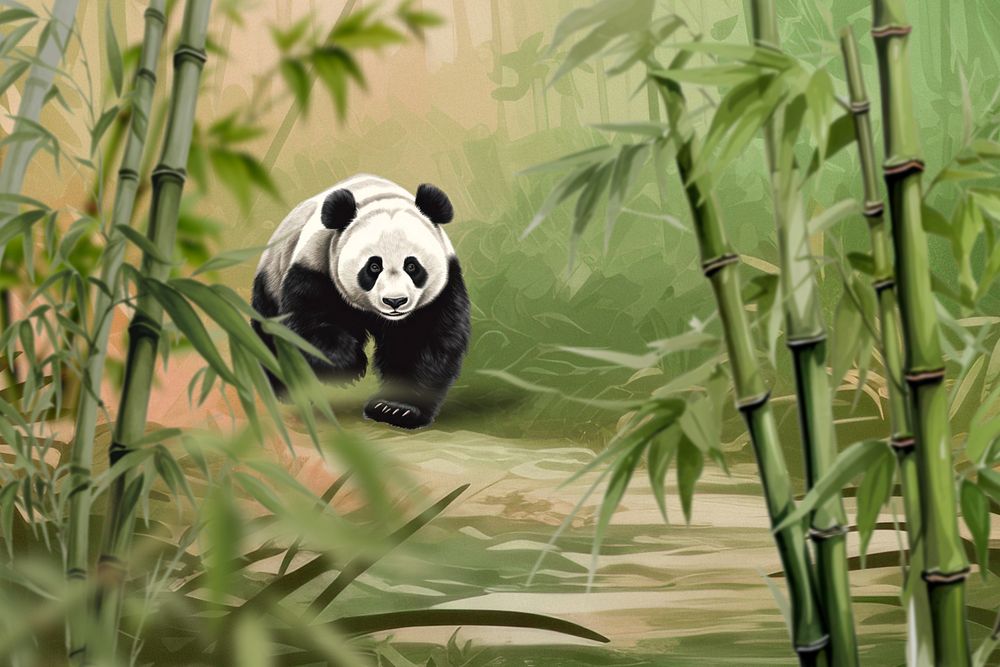 Panda walking through bamboo forest, wildlife remix