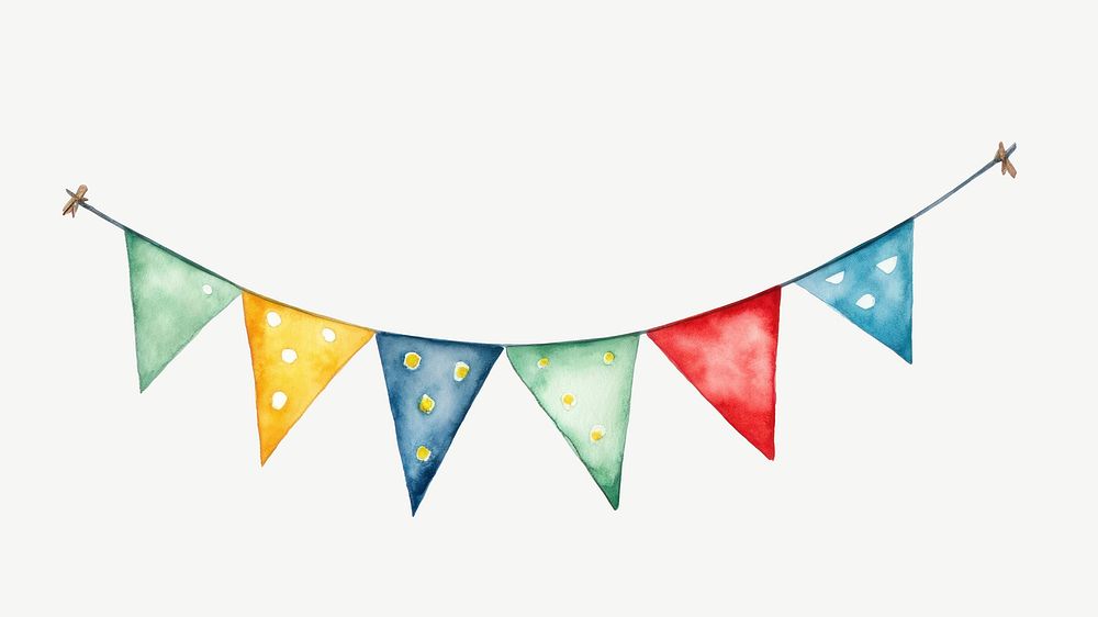 Colorful bunting, watercolor collage element psd