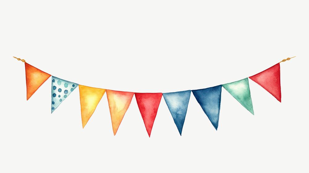 Colorful bunting, watercolor collage element psd