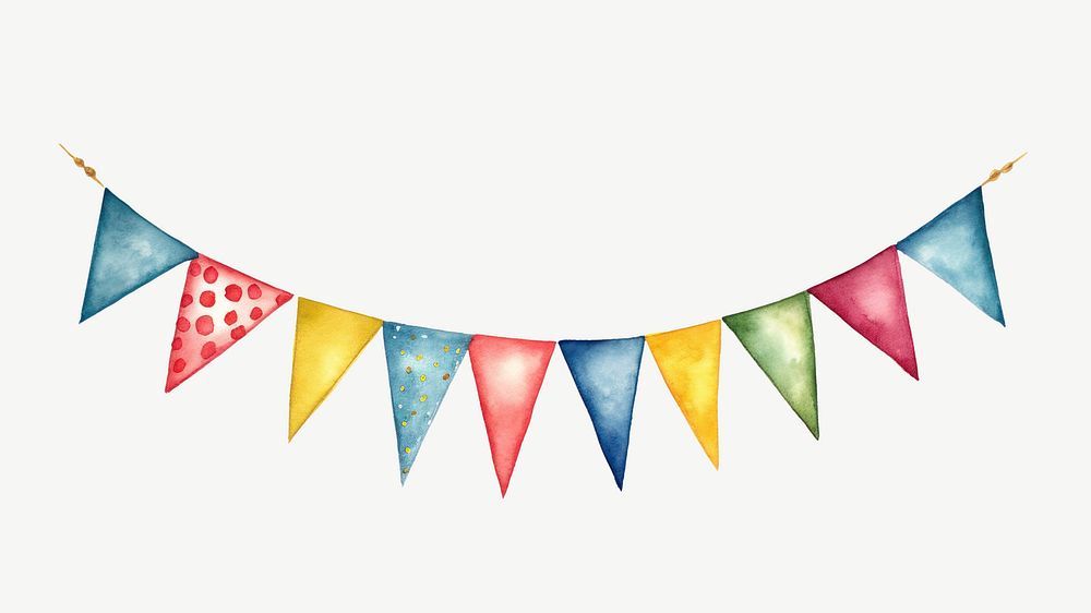 Colorful bunting, watercolor collage element psd