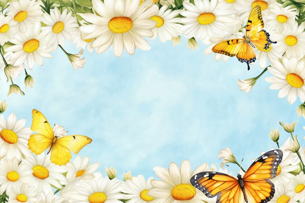 Watercolor daisy frame background, Spring floral illustration remix