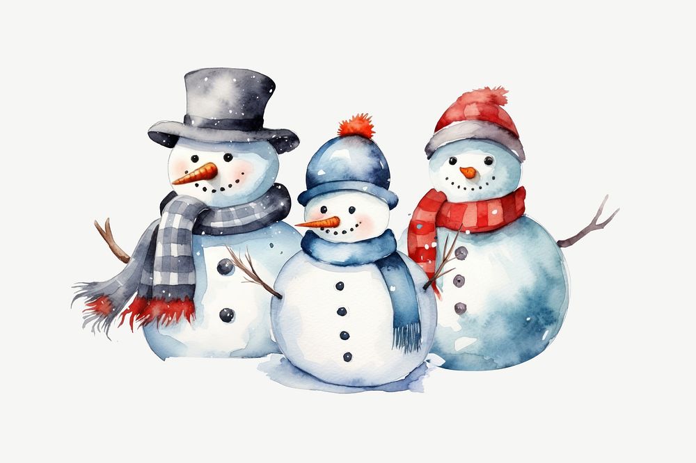 Cute snowman, watercolor collage element psd