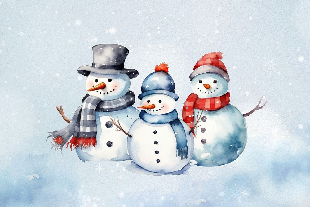 Christmas snowman background, watercolor illustration remix