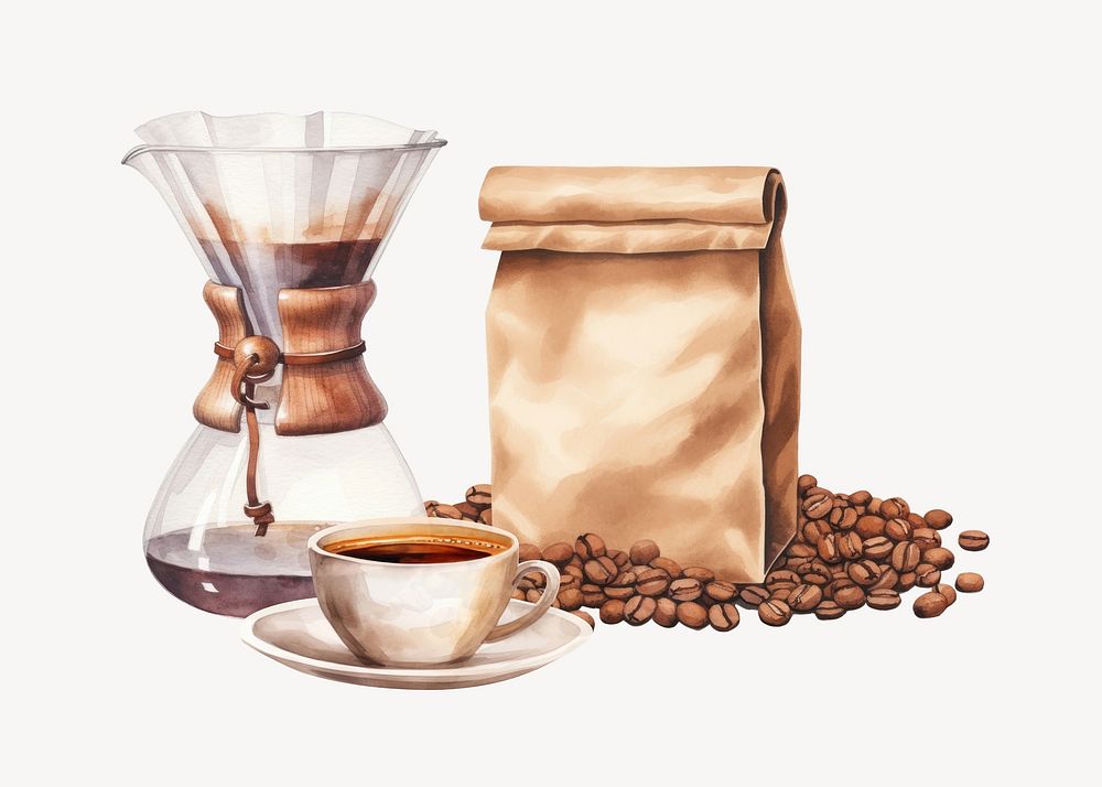 Coffee set, watercolor illustration remix