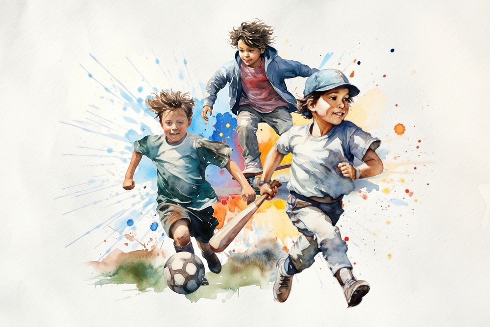 Boy sports, watercolor illustration remix